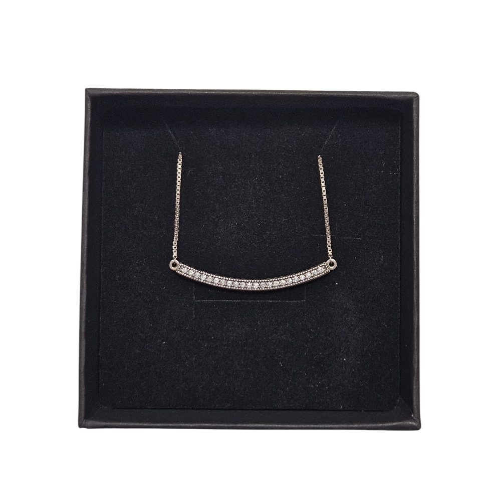 Pandora Sterling Silver Curved CZ Bar Necklace